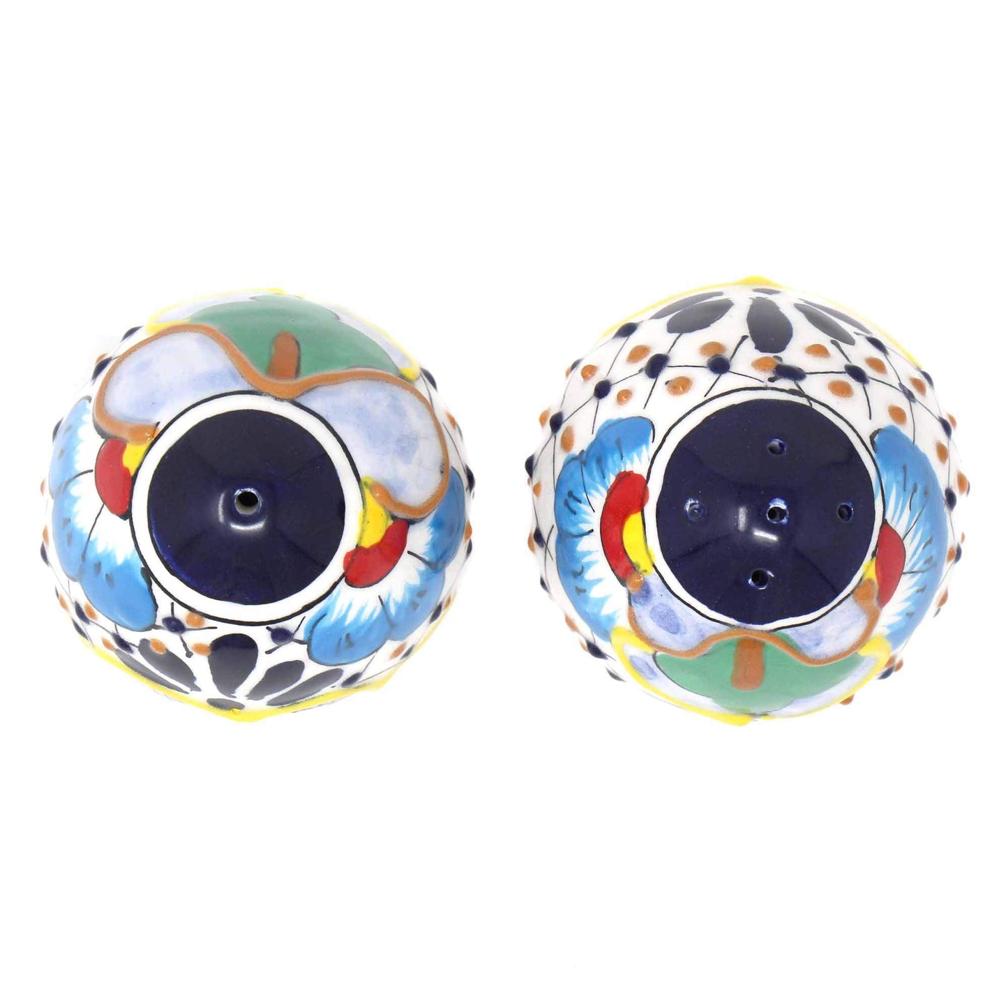 Global Crafts Encantada Handmade Hand-Painted Authentic Mexican Pottery, Salt and Pepper Shaker Set, Dots & Flowers (MC085D-K2)