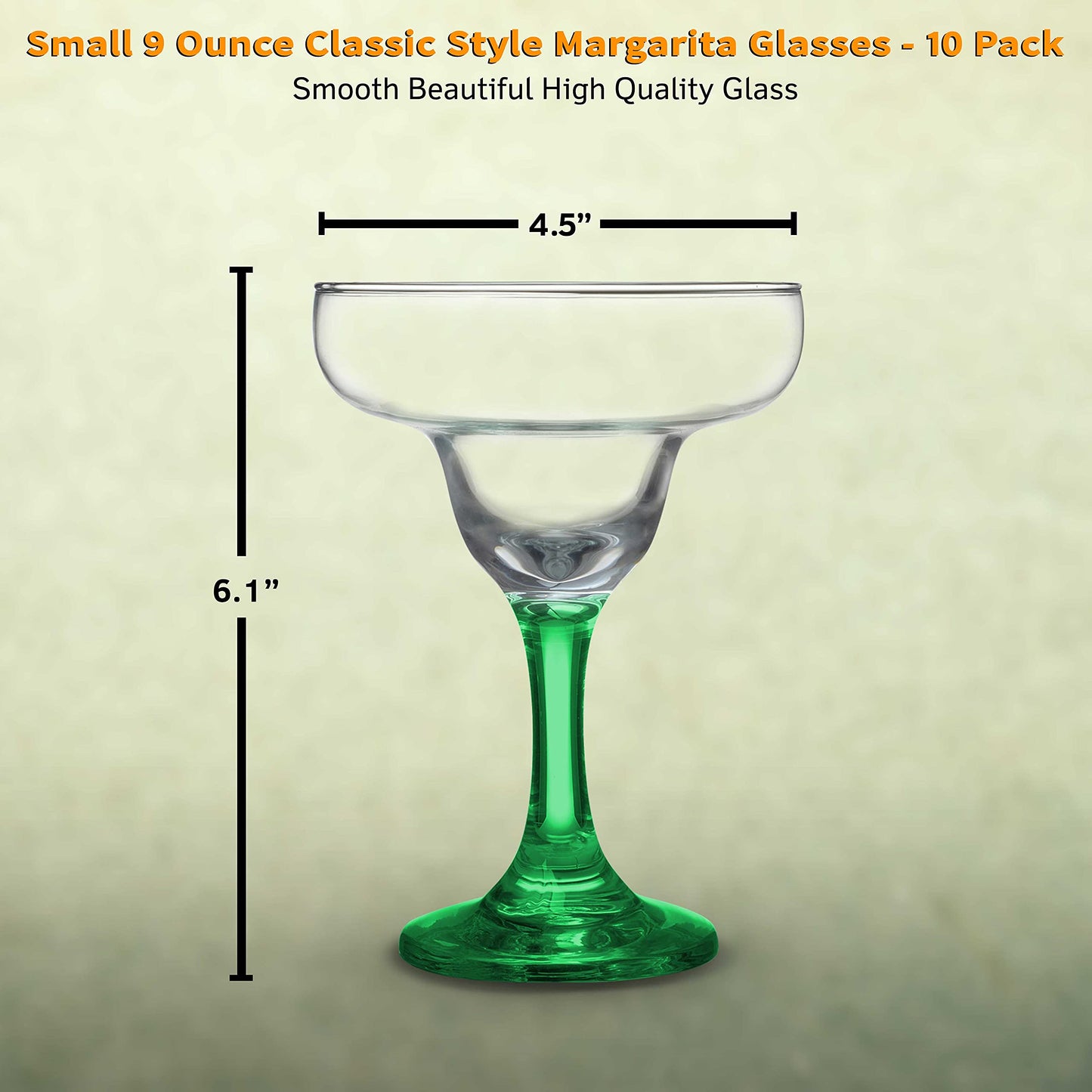DISCOUNT PROMOS 10 Margarita Glasses Set, 9 oz. - Classic, Smooth, Barware, Glassware - Green