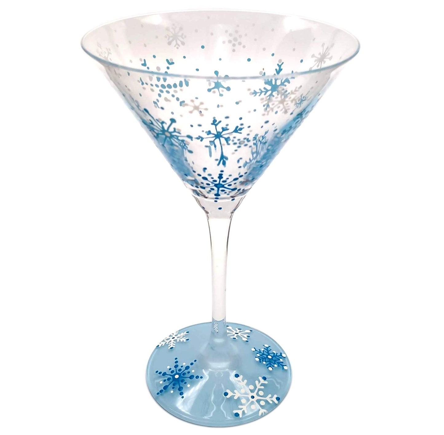 Blue and White Snowflake Martini Glass - Hand Painted - Winter, Pretty, Intricate Snow Flakes