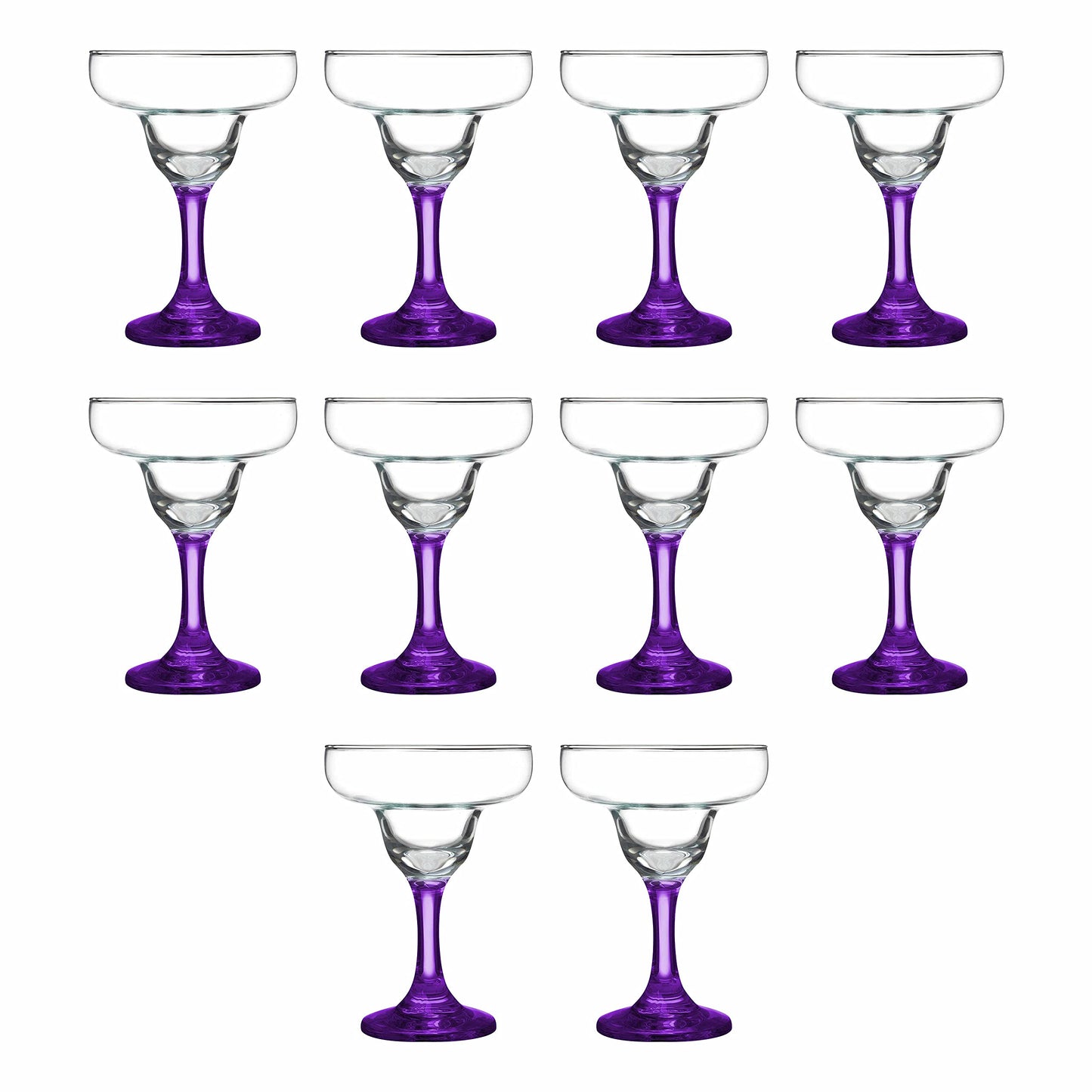 DISCOUNT PROMOS 10 Margarita Glasses Set, 9 oz. - Classic, Smooth, Barware, Glassware - Purple