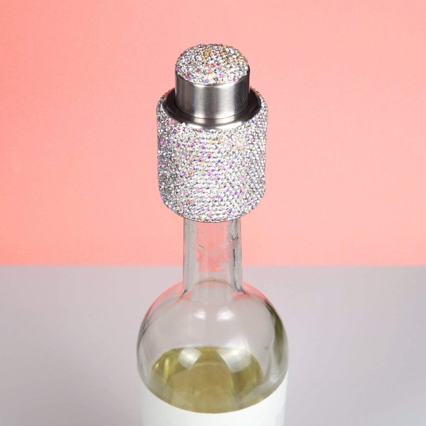Silver Bling Dazzling Stylish Luxurious Rhinestone WHITE Wine Bottle Stopper Wine Stopper, Stocking Stuffer, Christmas Gift (Long)