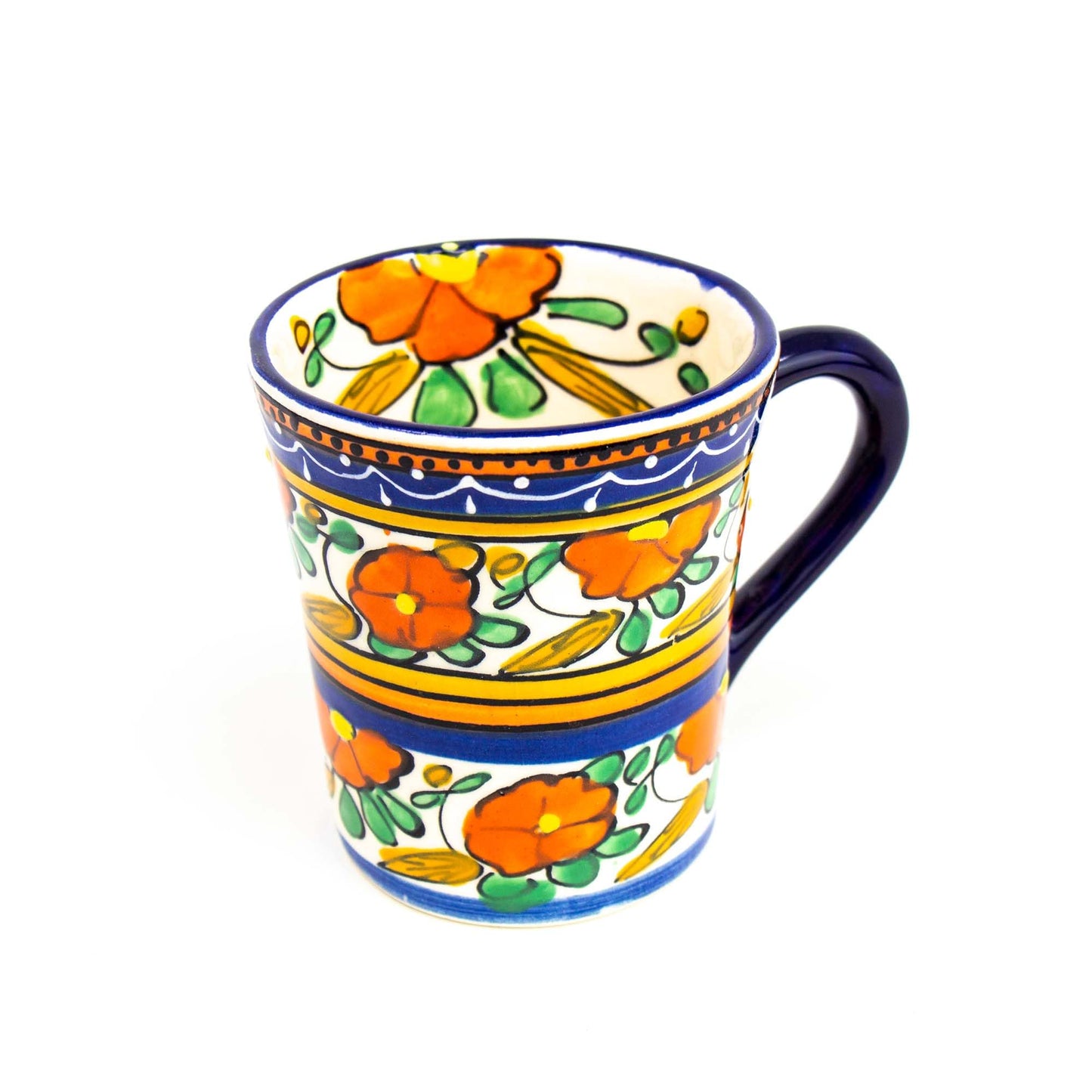Global Crafts Encantada Handmade Hand-Painted Authentic Mexican Pottery Mugs (Orange Flower X2)