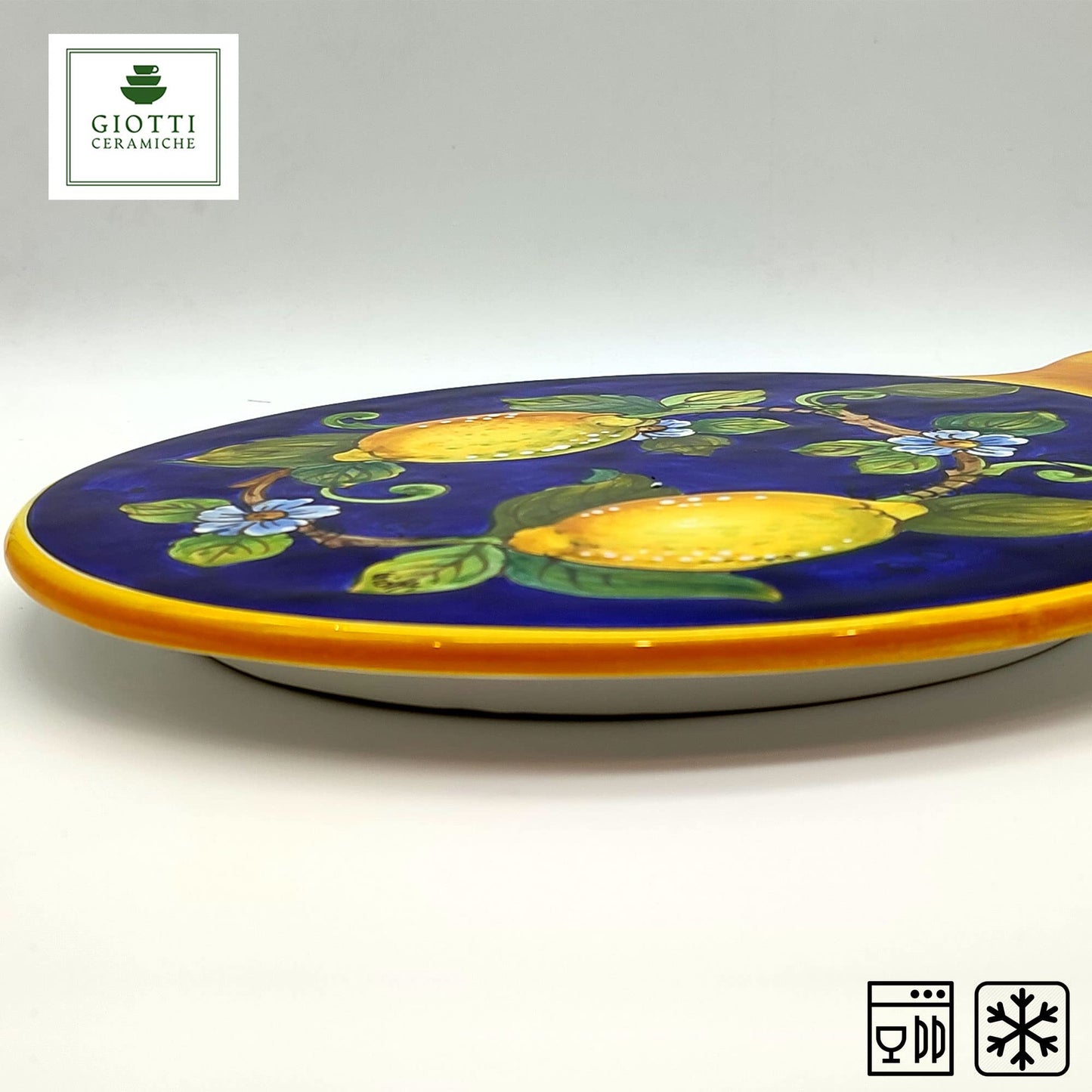 Italian Ceramic Cheese Board Lemon Blue - 10.38 inch Hand Painted Serving Platter for Kitchen - Made in ITALY Tuscany - Italian Pottery Serving Dish - Home Decor Ceramics Slate Cheese Tray