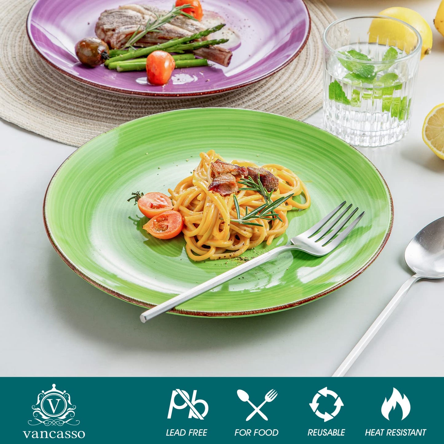 vancasso Bonita Dinner Plates, 10.5 Inch Ceramic Plates, Microwave, Oven and Dishwasher Safe Plates Set of 6 - Assorted Colors