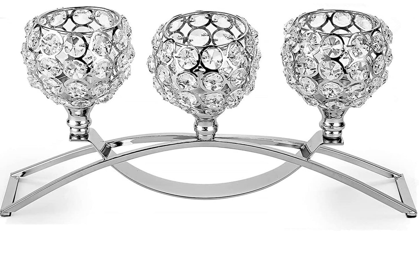 Silver Crystal Candle Holders 3 Arms Unique Bling Tea Lights Candle Holder Coffee Dining Table Centerpiece Table Decorations for Dining Room Mothers Day Christmas Wedding Housewarming Gift