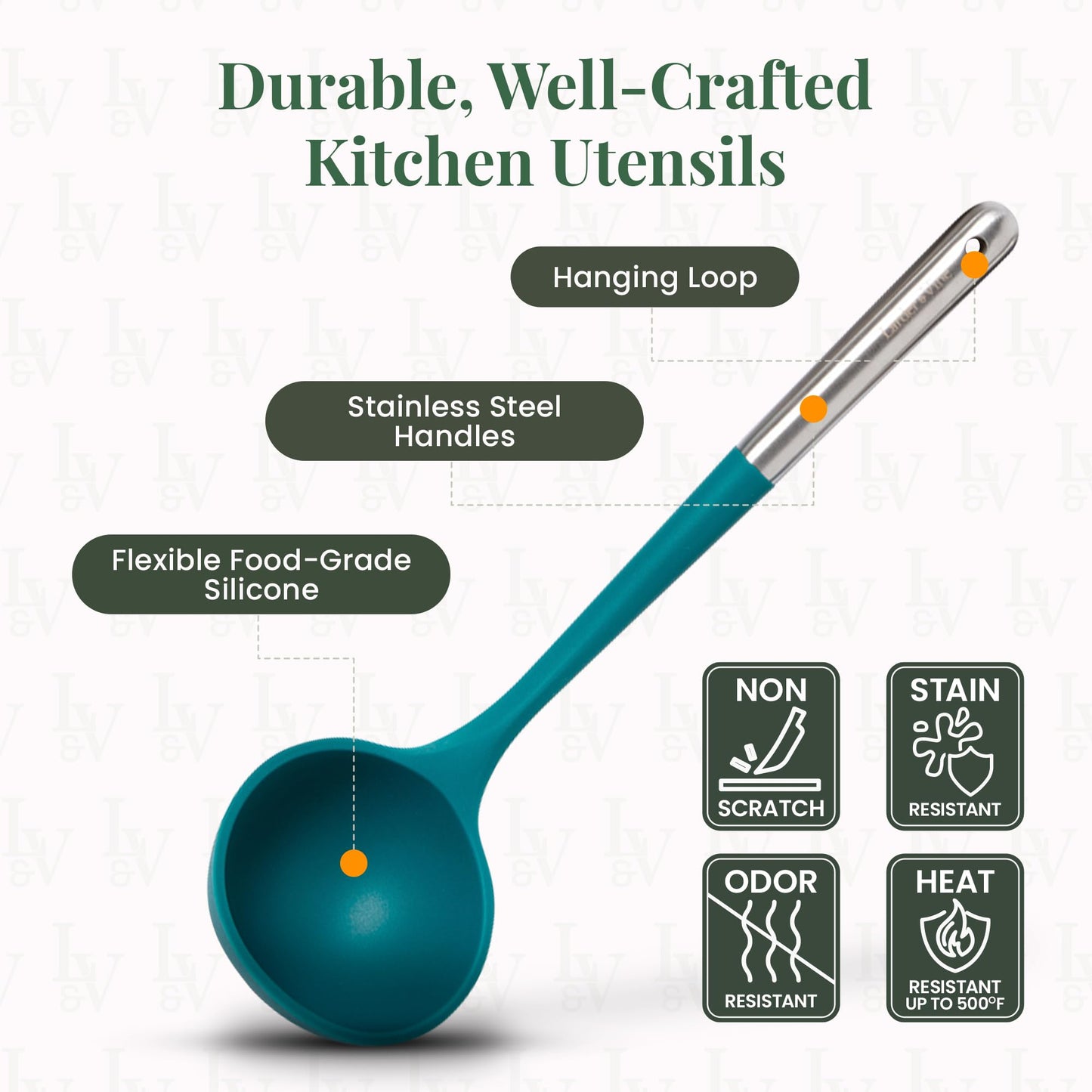 Bondi Teal 12-Piece Silicone Cooking Utensils Set | Silicone Utensils with Stainless Steel Handle and Ceramic Holder | Kitchen Utensils Set | Dishwasher Safe Set of Kitchen Essentials | Bondi
