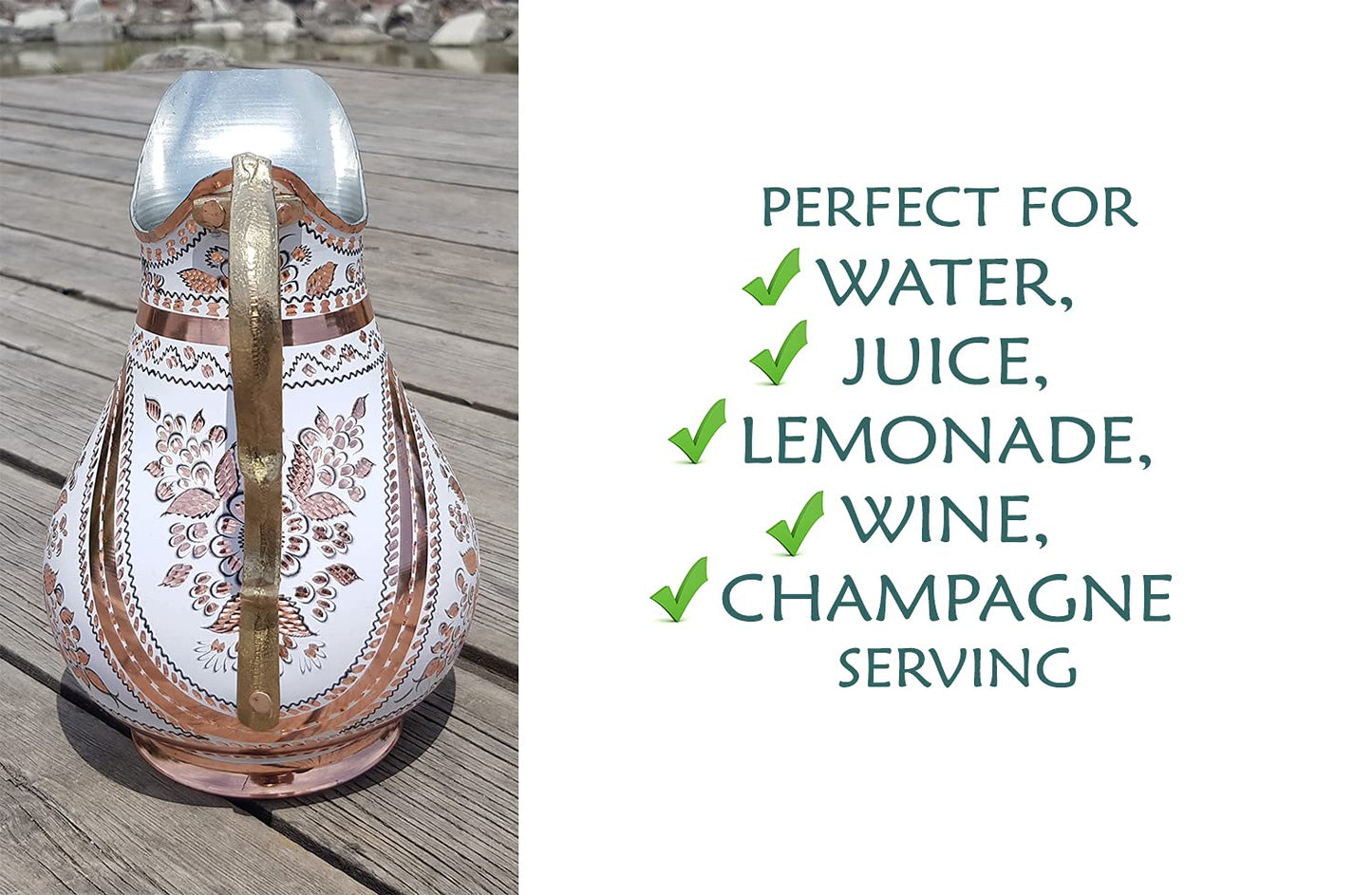 Copper Water Pitcher Jug for Drinking Hammered Ayurvedic Vessel Moscow Mule Metal Stainless Farmhouse Drinks Restaurant Kitchen Pure Container Silver Cups Milk Handmade Vintage Gallon Dispenser Fancy