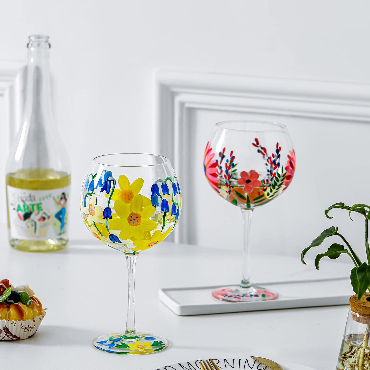 Hand-Painted Wine Glass Pink Daisy Flowers Artisan Painted 20 Oz.