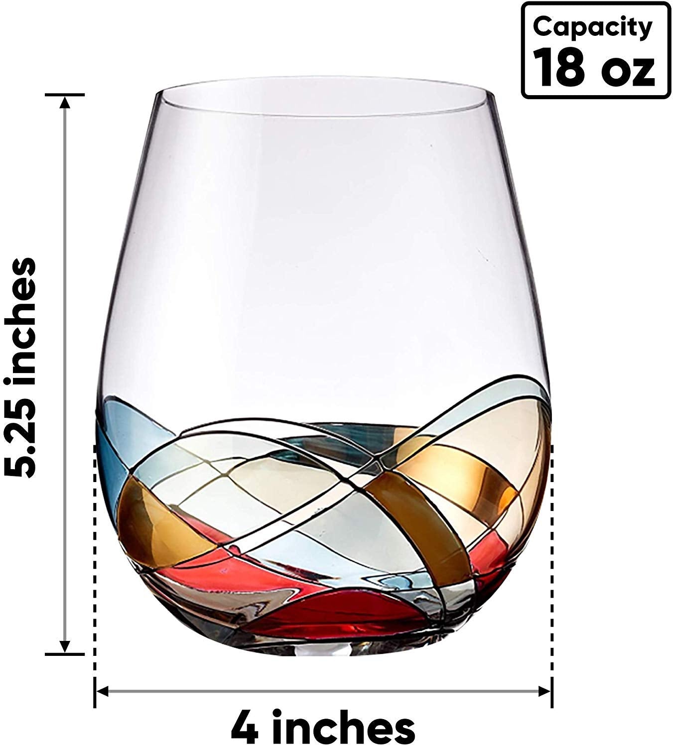 Bezrat Stemless Wine Glasses Set of Two | Hand Painted Large Premium Red and White Wine glasses | Lead-Free Crystal | Essential Wine Gift | 18 Ounces (Blue)