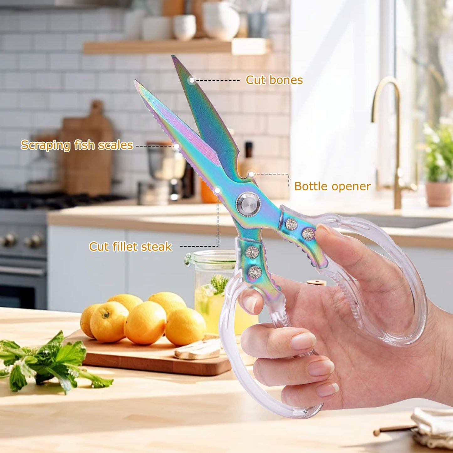 Sharp, Heavy Duty Kitchen Shears Dishwasher Safe, Kitchen Accessories Cooking Shears for Kitchen Meat Chicken Fish Poultry Herb Bread (Gold-Toned Blade)
