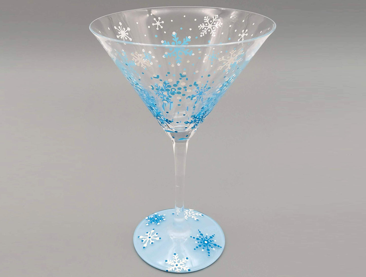 Blue and White Snowflake Martini Glass - Hand Painted - Winter, Pretty, Intricate Snow Flakes