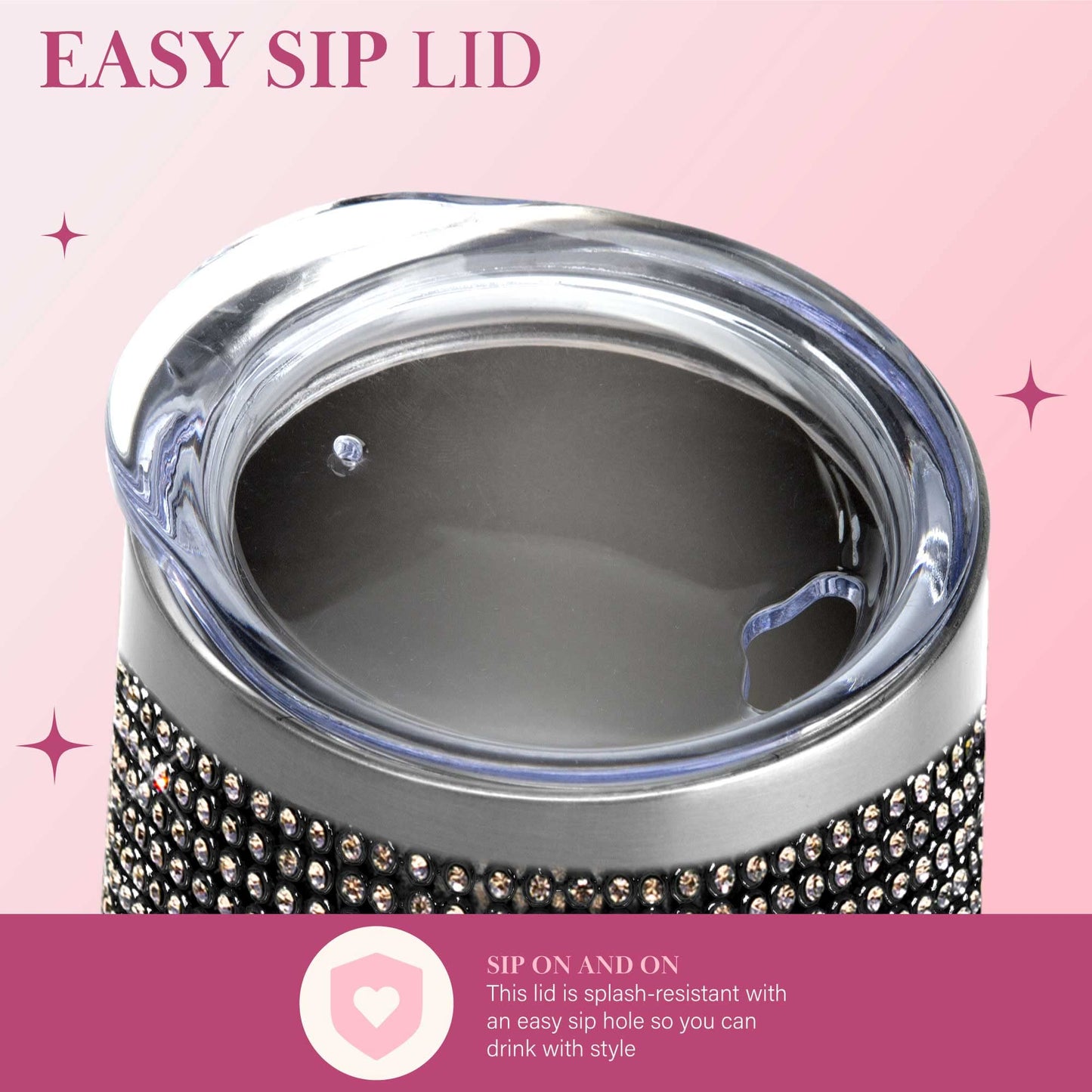 Paris Hilton Diamond Bling Wine Tumbler, Vacuum Insulated Stainless Steel with Easy Sip Lid, Bedazzled with Over 2500 Rhinestones, 12-Ounce, Black