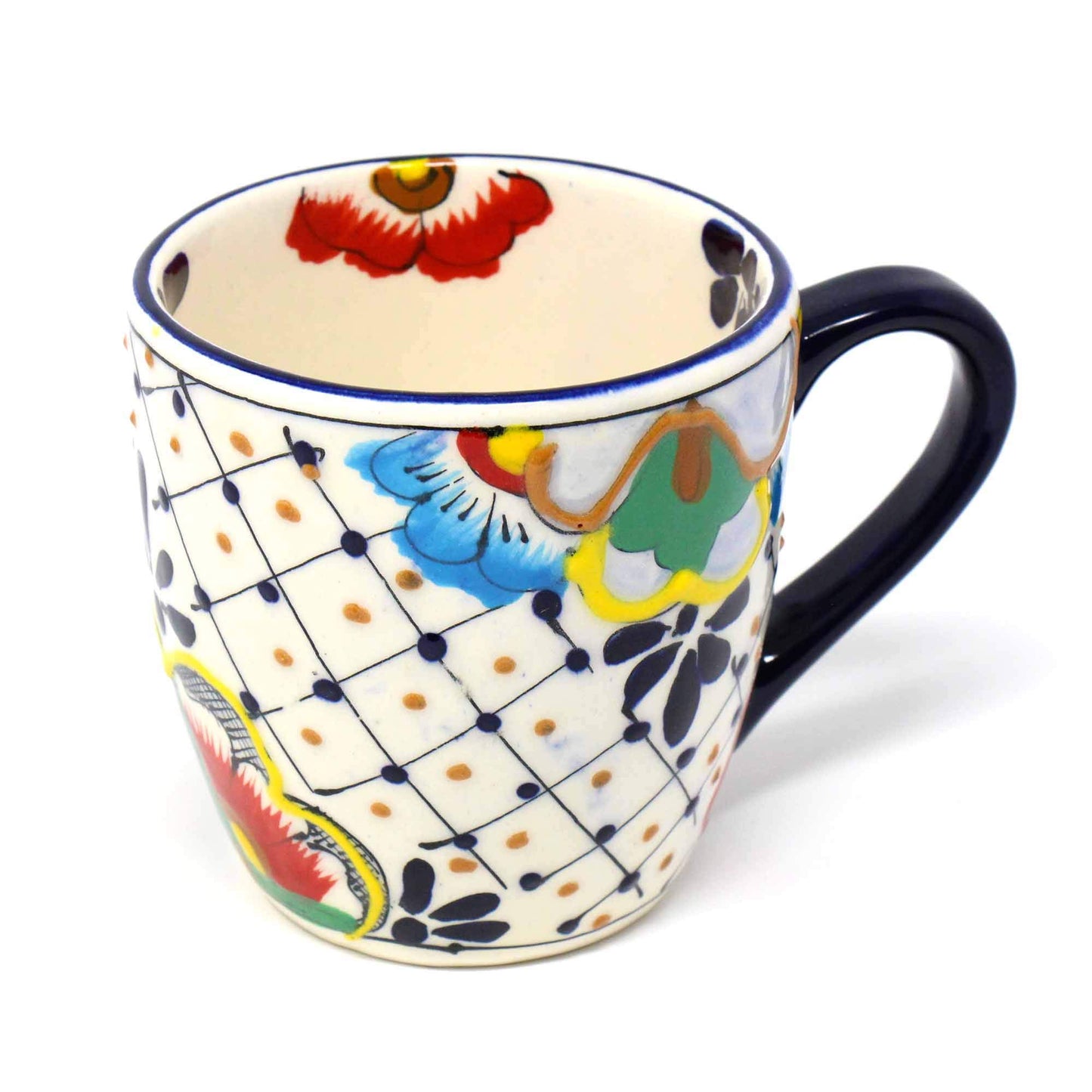 Global Crafts Encantada Handmade Hand-Painted Authentic Mexican Pottery Mugs (1-Pack, Dots & Flowers)