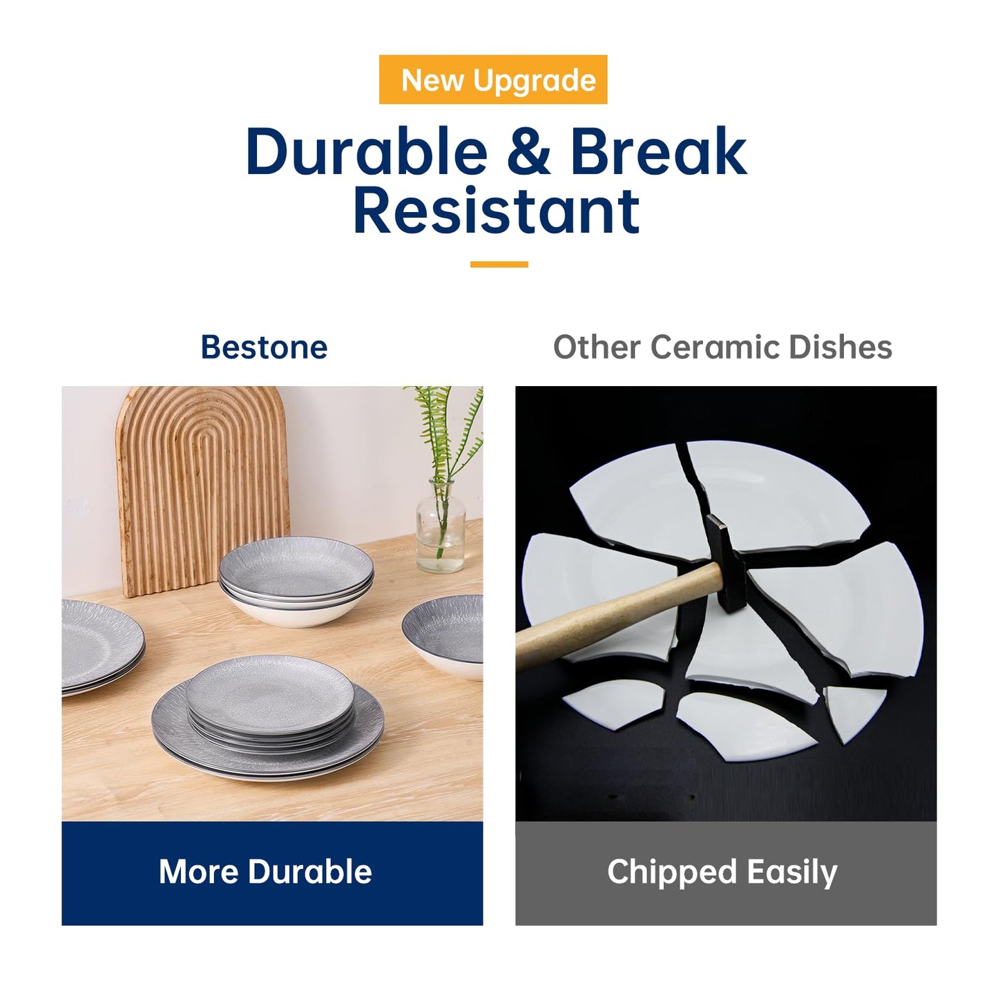Bestone Plates and Bowls Sets,12 Pieces Round Porcelain Dinnerware Sets,Dishes, Plates, Dishware Sets,Chip Resistant Ceramic Dish Set Dining Dinner Ware Service for 4,Starry Sky Grey