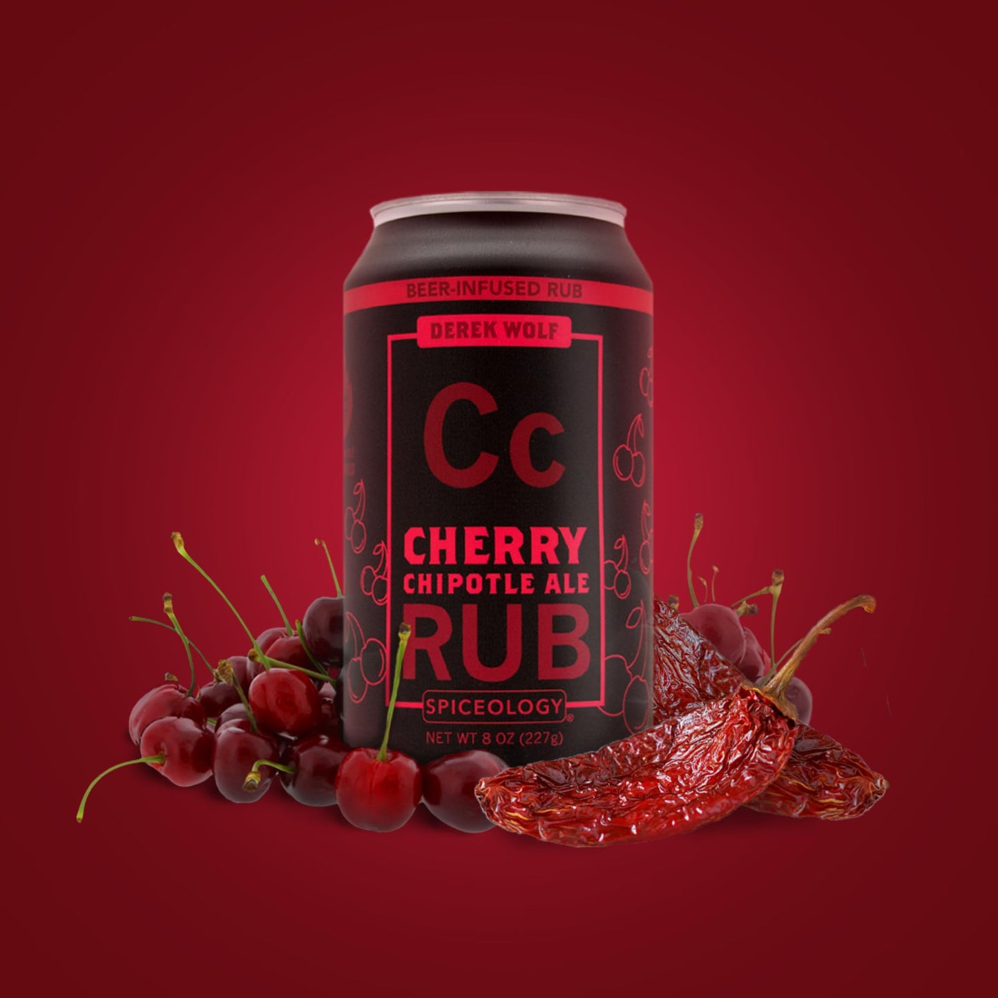 Spiceology & Derek Wolf - Cherry Chipotle Ale - Beer-Infused Barbecue Rubs, Spices and Seasonings - Use On: Beef, Chicken, Salmon, Duck, Lamb, Game, Marinades, or Sauces - 8 oz Can with Resealable Lid