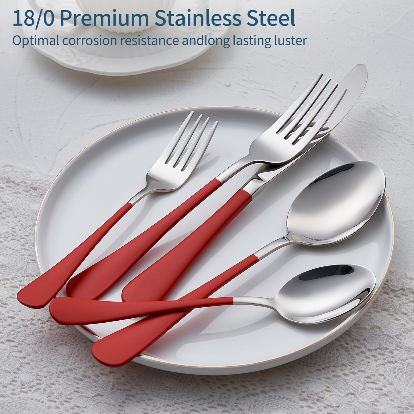Red 20-Piece Silverware Set 18/0 Stainless Steel Flatware Red Handle Cutlery Set Service for 4 Fork Knife Spoon Set Mirror Finish Dishwasher Safe