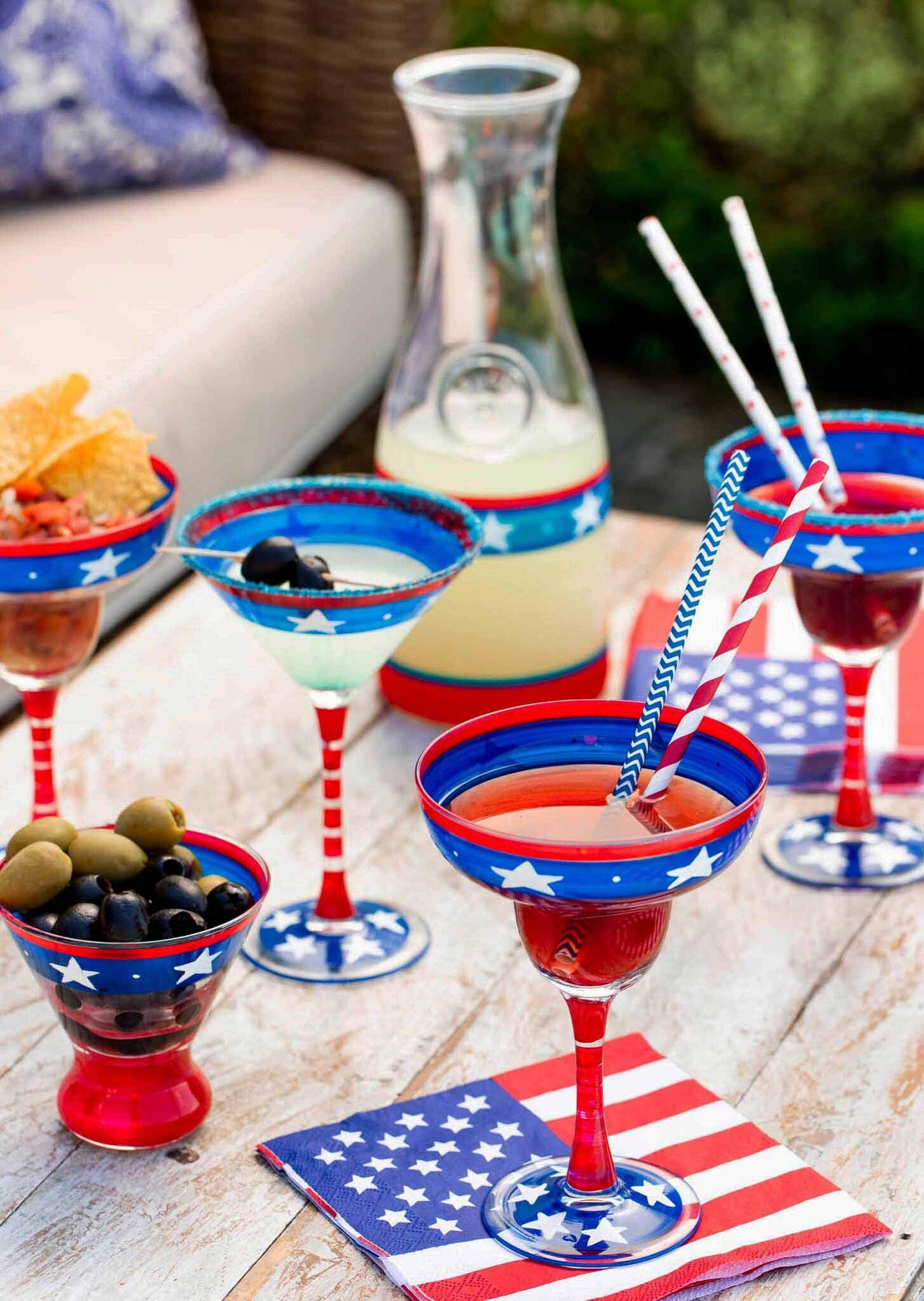 Golden Hill Studio Hand Painted Martini Glasses Set of 2 - Patriotic Collection - Hand Painted Glassware by USA Artists - Unique and Decorative Martini Glasses, July 4th Kitchen Table Décor