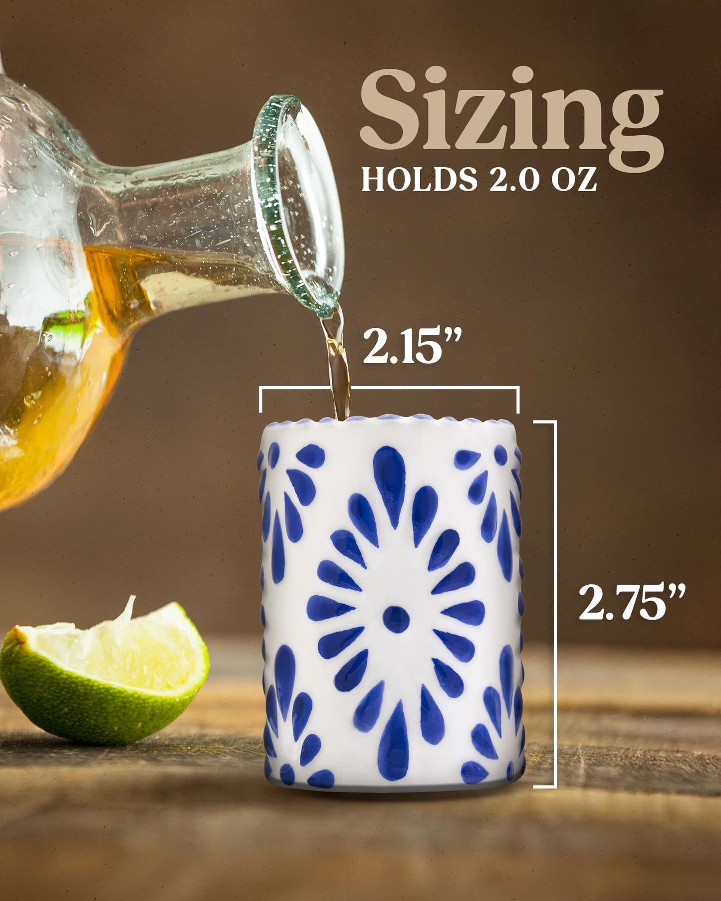 MEZCASA Talavera Shot Glasses — 100% Handmade Ceramic Tequila Shot Glasses with Talavera Mexican Pottery Design — Perfect Tequila Gifts for Women & Men for Any Occasion (BLUE | SET OF 4)