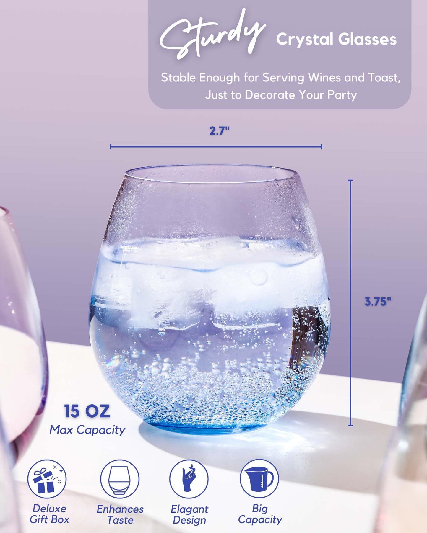 ColoVie Stemless Wine Glasses Set of 6, Large Colored Wine Glasses, Short Wine Glass Set for Red Wine, White Wine, No Stem Margarita Glasses, 15 oz