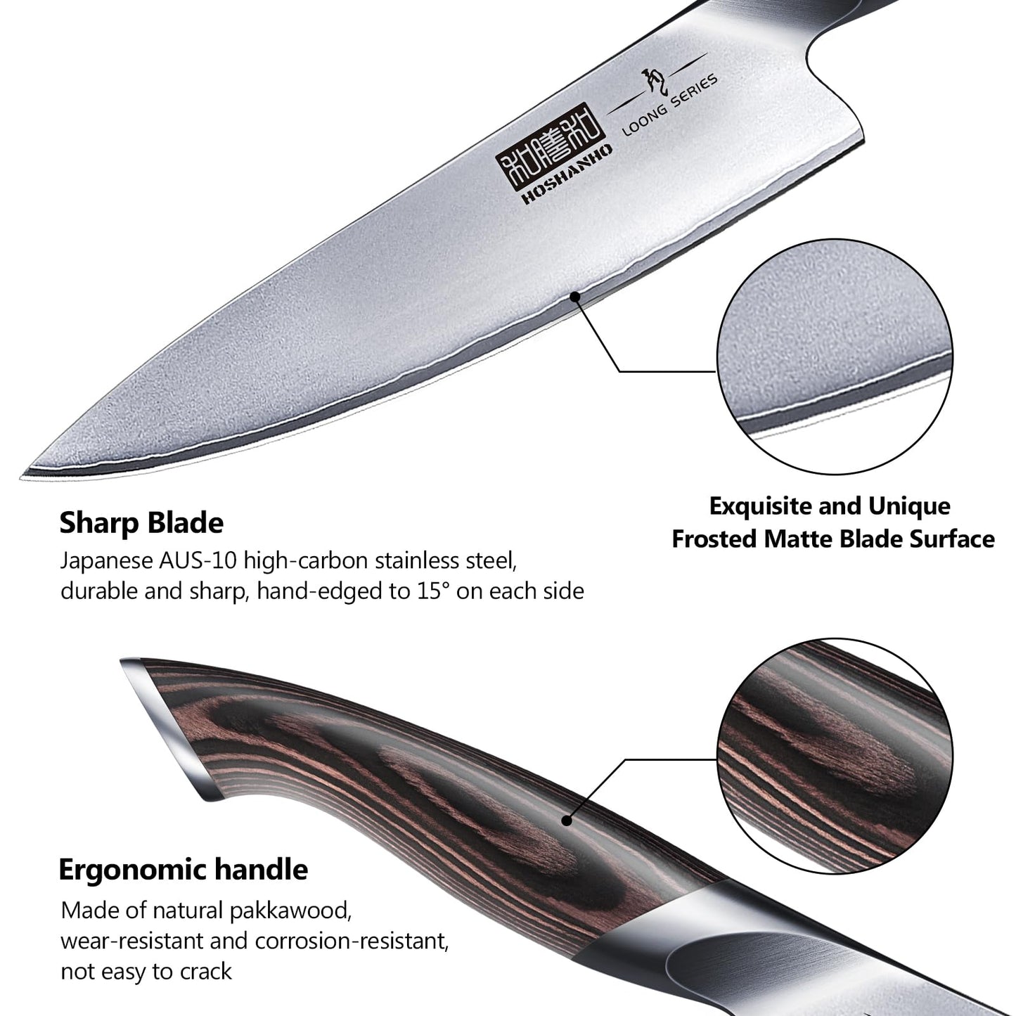 HOSHANHO 3-Piece Knife Set, Professional Japanese AUS-10 Stainless Steel Kitchen Knife Set, Ultra Sharp Chef Knives Sets with Ergonomic Pakkawood Handle