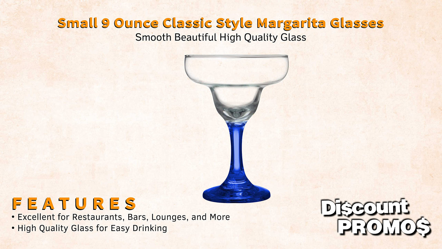 DISCOUNT PROMOS 10 Margarita Glasses Set, 9 oz. - Classic, Smooth, Barware, Glassware - Blue