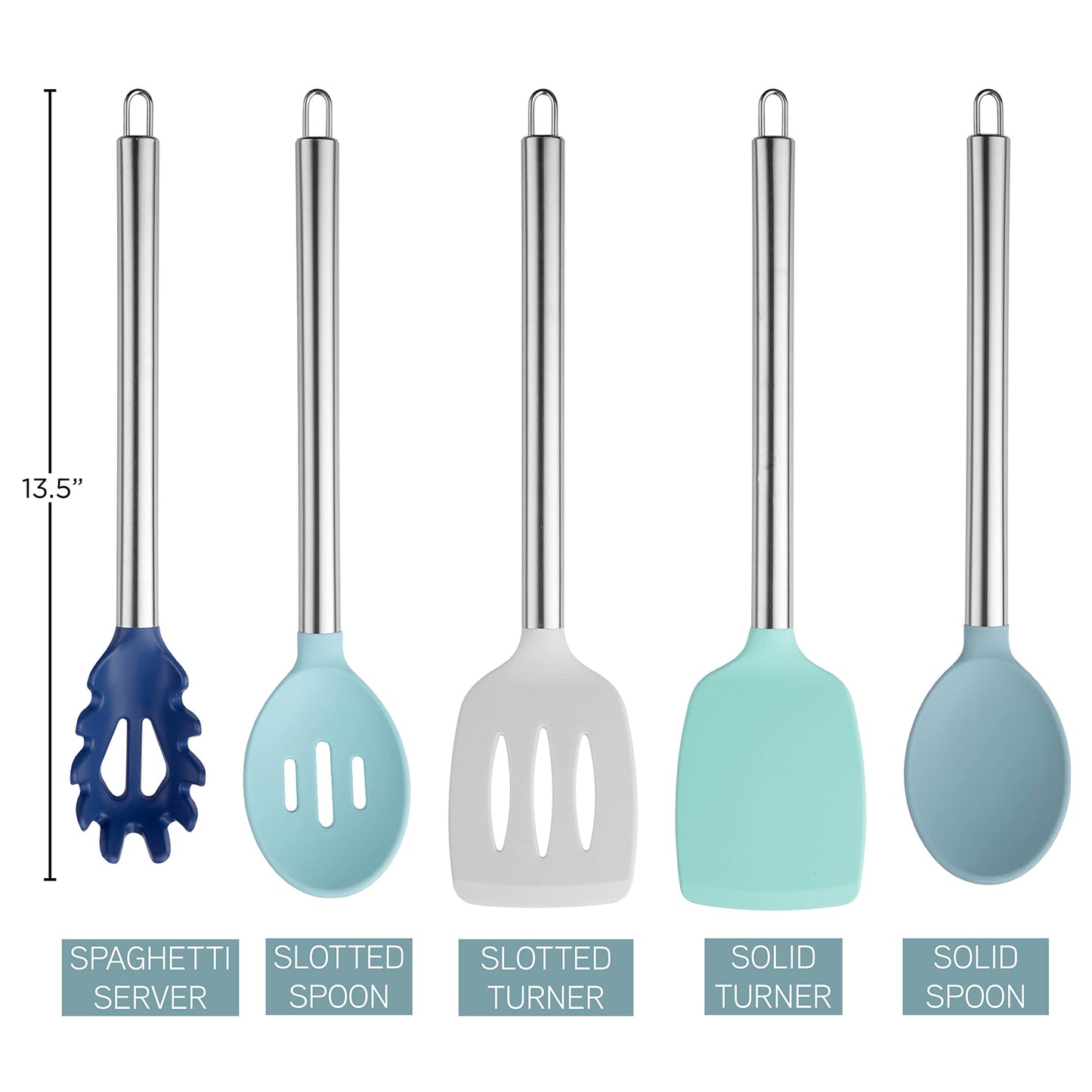 Blue Ombre COOK WITH COLOR Silicone Cooking Utensils, Kitchen Utensil Set, Easy to Clean Silicone Kitchen Utensils, Cooking Utensils for Nonstick Cookware, Kitchen Gadgets Set, 5 Pieces, Blue Ombre