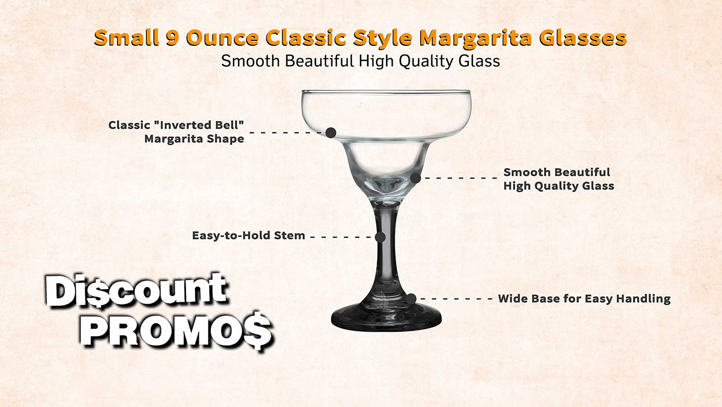 DISCOUNT PROMOS 10 Margarita Glasses Set, 9 oz. - Classic, Smooth, Barware, Glassware - Black