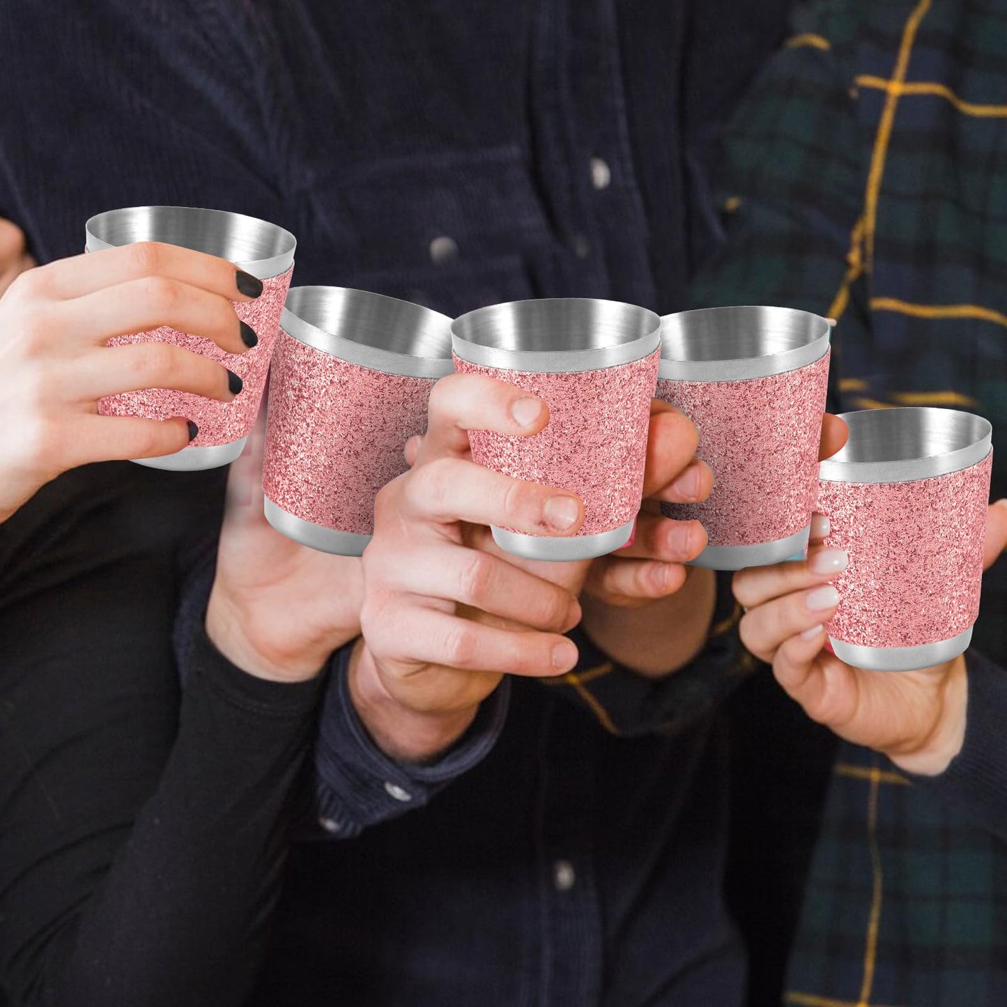 12 Pack Rose Red Stainless Steel Shot Glasses 1Oz Bling Wine Glasses Glitter Shot Glasses Metal Shot Glasses Set Of 12 Bachelorette Party Supplies For Bride Wedding Whiskey Women Birthday (1.5 Inch)