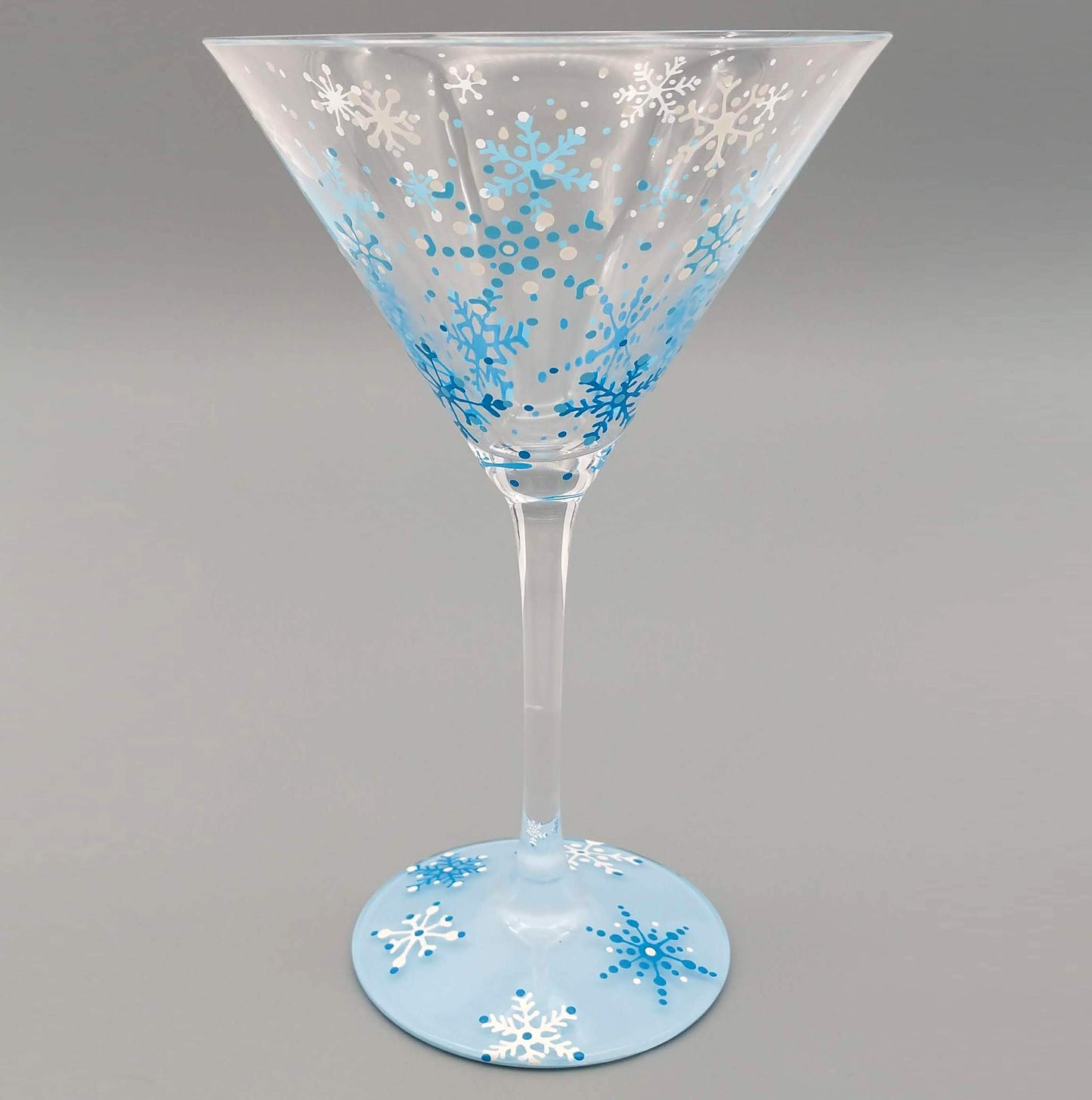 Blue and White Snowflake Martini Glass - Hand Painted - Winter, Pretty, Intricate Snow Flakes