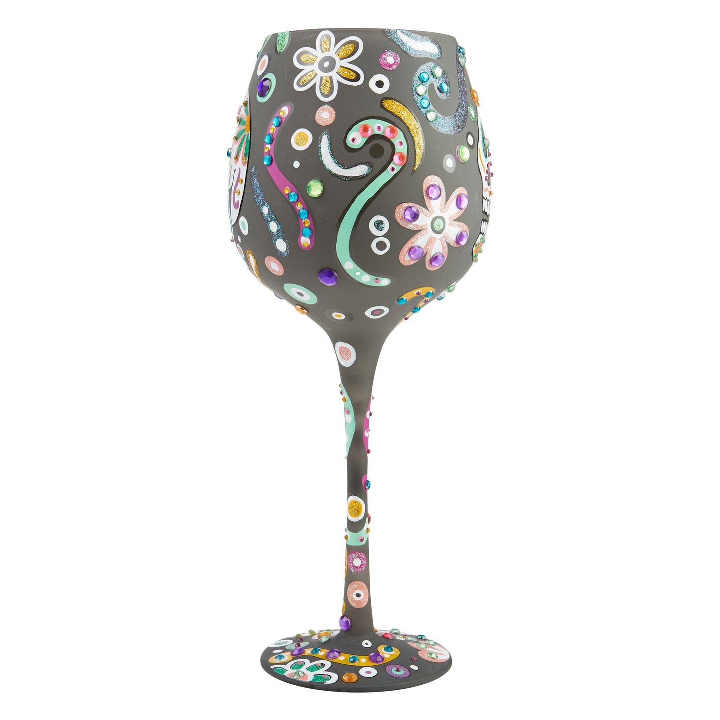 Enesco Designs by Lolita Halloween Sugar Skulls Super Bling Artisan Wine Glass, 22 Ounce, Multicolor