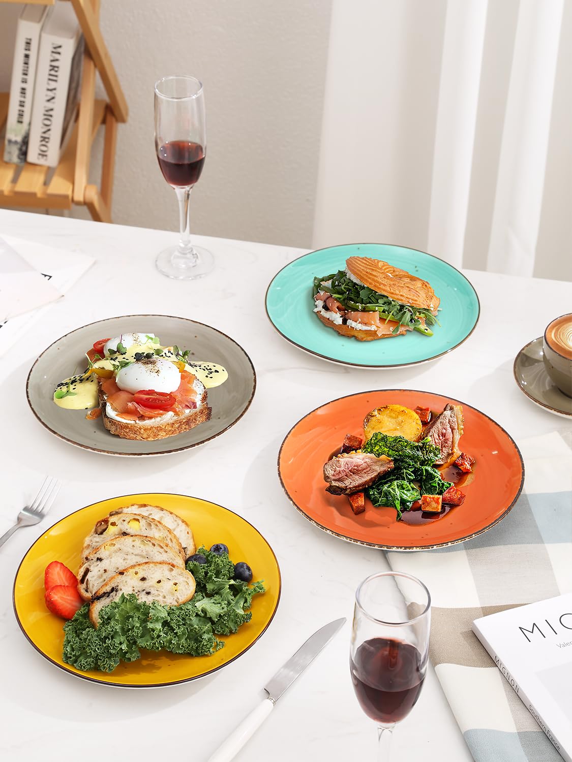 Yedio Dinner Plates, 10.4 Inch Porcelain Plates for Salad, Dessert, Appetizer, Pasta, Kitchen Serving Round Dishes, Microwave, Oven, Dishwasher Safe, Modern Colorful, Hand Painted, Set of 6