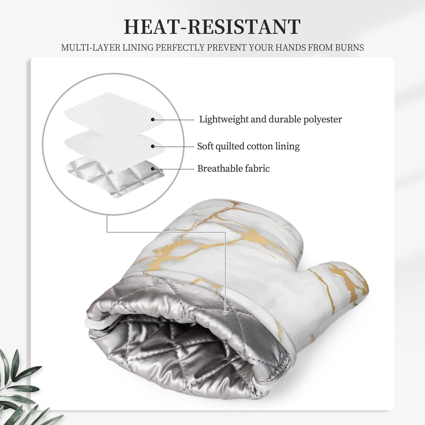 Oven Mitts and Pot Holders Marble White Gold Silicone Kitchen Accessories Set of 4 Heat Resistant Long Gloves Potholder Non-Slip Grip for Chef Cooking, Baking, Grilling, BBQ