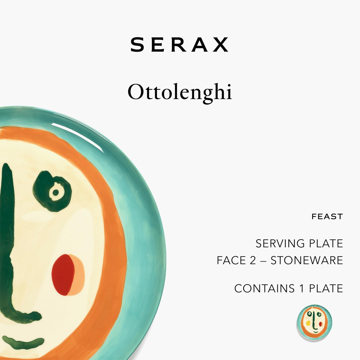 Serax Blue Serving Plate with Face | Feast tableware by Ottolenghi | Serving Tray Dish Set for 1 | Stoneware Microwave Safe Plates | Farmhouse Kitchen and Dinnerware Sets for Home, Party