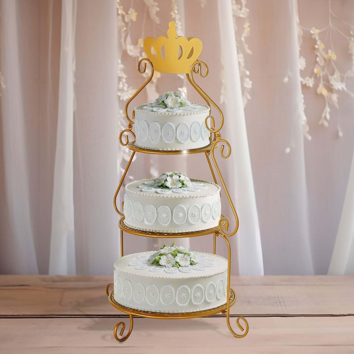 Efavormart 3-Tier Round Gold Metal Cake Stand with Crown Top, Cupcake Holder Dessert Display Stand - 32" Tall