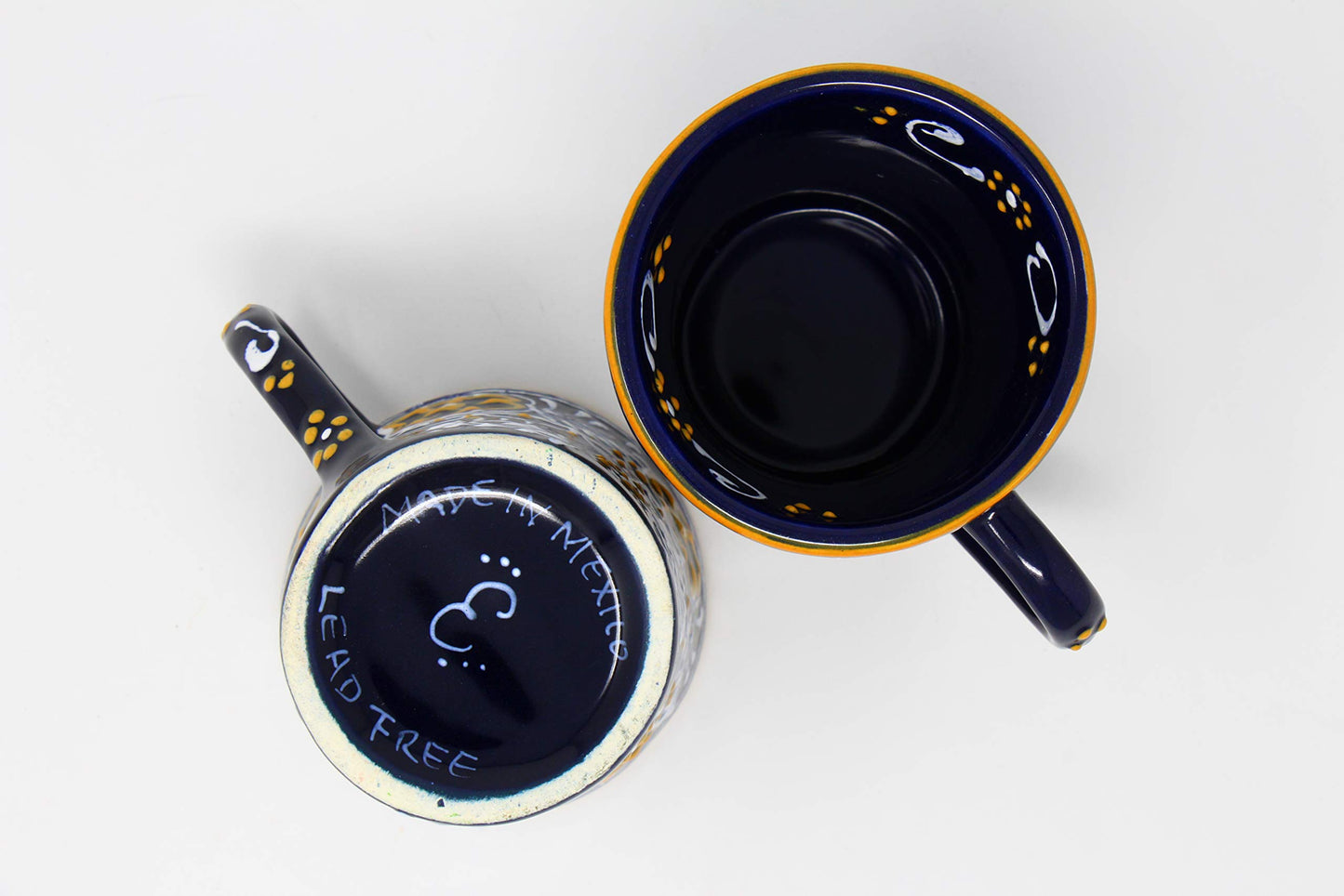 Global Crafts Encantada Handmade Hand-Painted Authentic Mexican Pottery Mugs (2-Pack, Blue Helecho)