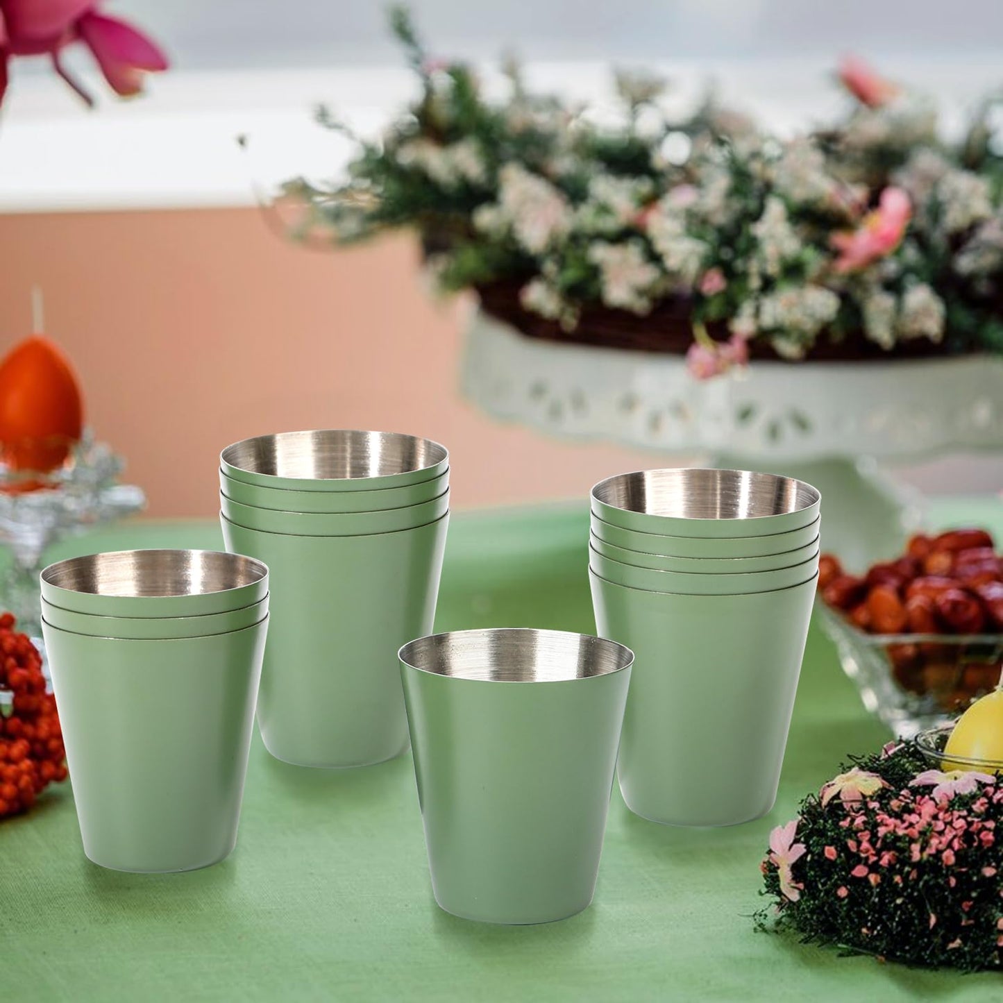 12 Pack Metal Shot Glasses 1oz Green Shot Glasses pool Shot Glasses Set Of 12 Sage Green Cups Stainless Steel Shot Glasses Small Shot Glasses For Bar Party Cocktail Restaurant Barware Gift (1.5 Inch)