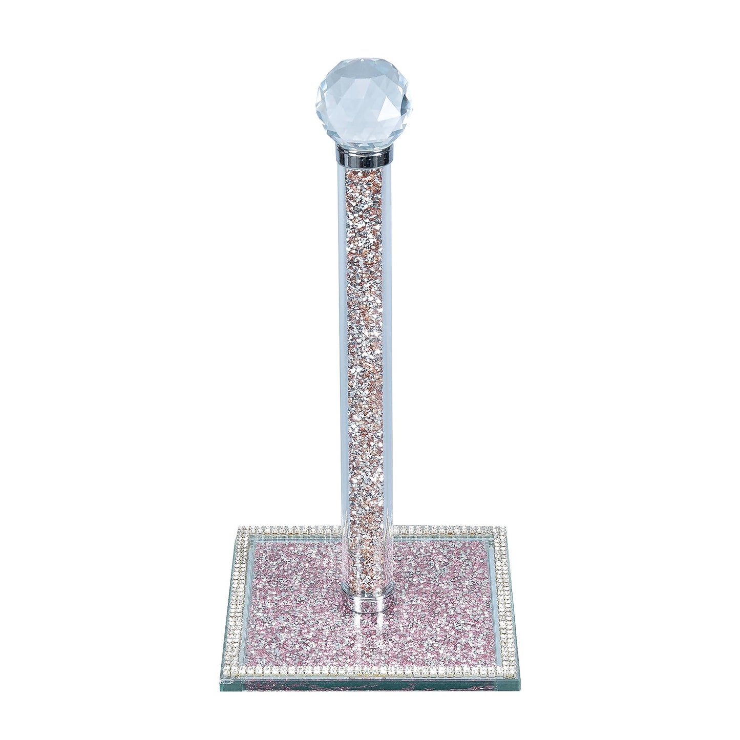 Hochance Pink Crystal Standing Paper Towel Roll Holder Countertop Weighted Rack,Glam Cute Bling Rhinestone Jeweled Diamonds Modern Decoration Christmas Housewarming Gifts for Kitchen Home Bar