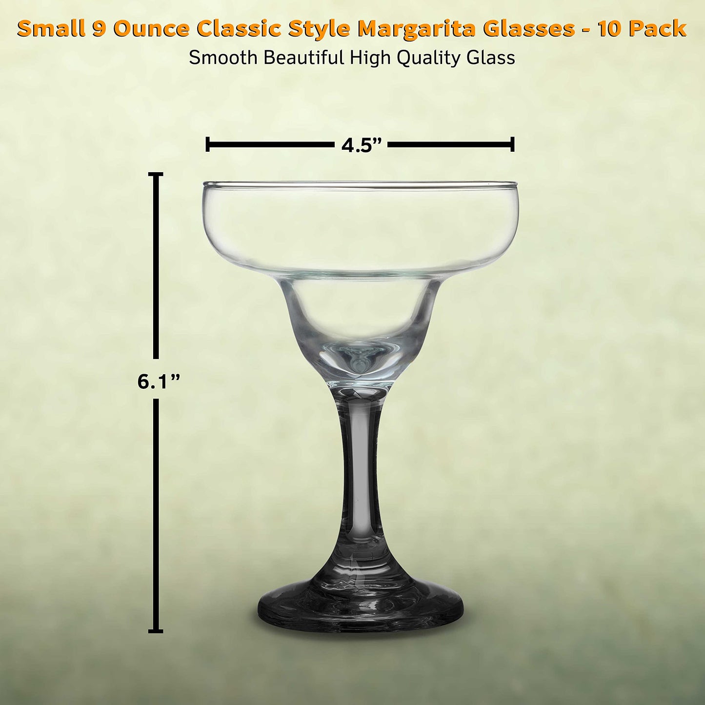 DISCOUNT PROMOS 10 Margarita Glasses Set, 9 oz. - Classic, Smooth, Barware, Glassware - Black