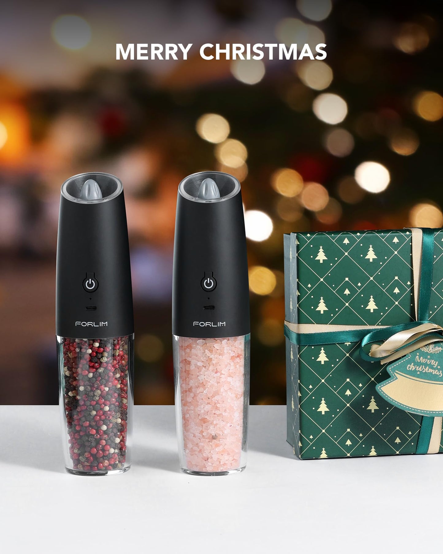 Gravity Electric Salt and Pepper Grinder Set, USB Rechargeable 9 Oz. Large Capacity, Automatic Salt Mill Set, One-Click Grinding One-Hand Operated Adjustable Coarseness Pepper Mill (Black)