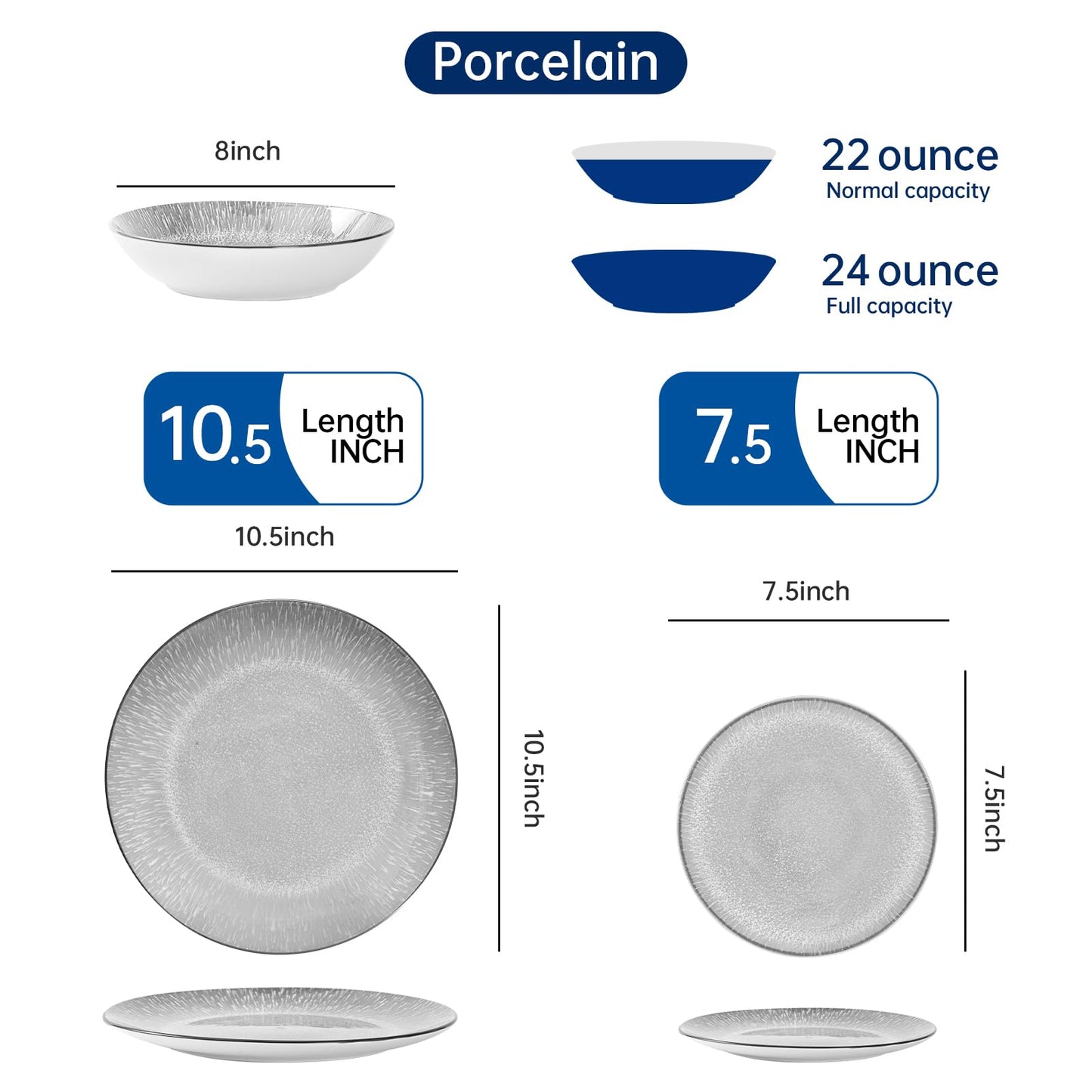 Bestone Plates and Bowls Sets,12 Pieces Round Porcelain Dinnerware Sets,Dishes, Plates, Dishware Sets,Chip Resistant Ceramic Dish Set Dining Dinner Ware Service for 4,Starry Sky Grey