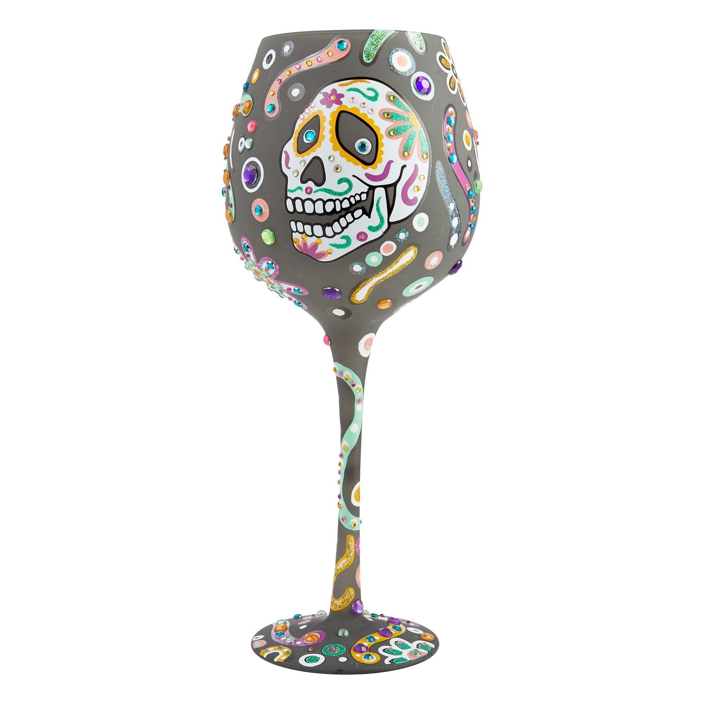 Enesco Designs by Lolita Halloween Sugar Skulls Super Bling Artisan Wine Glass, 22 Ounce, Multicolor