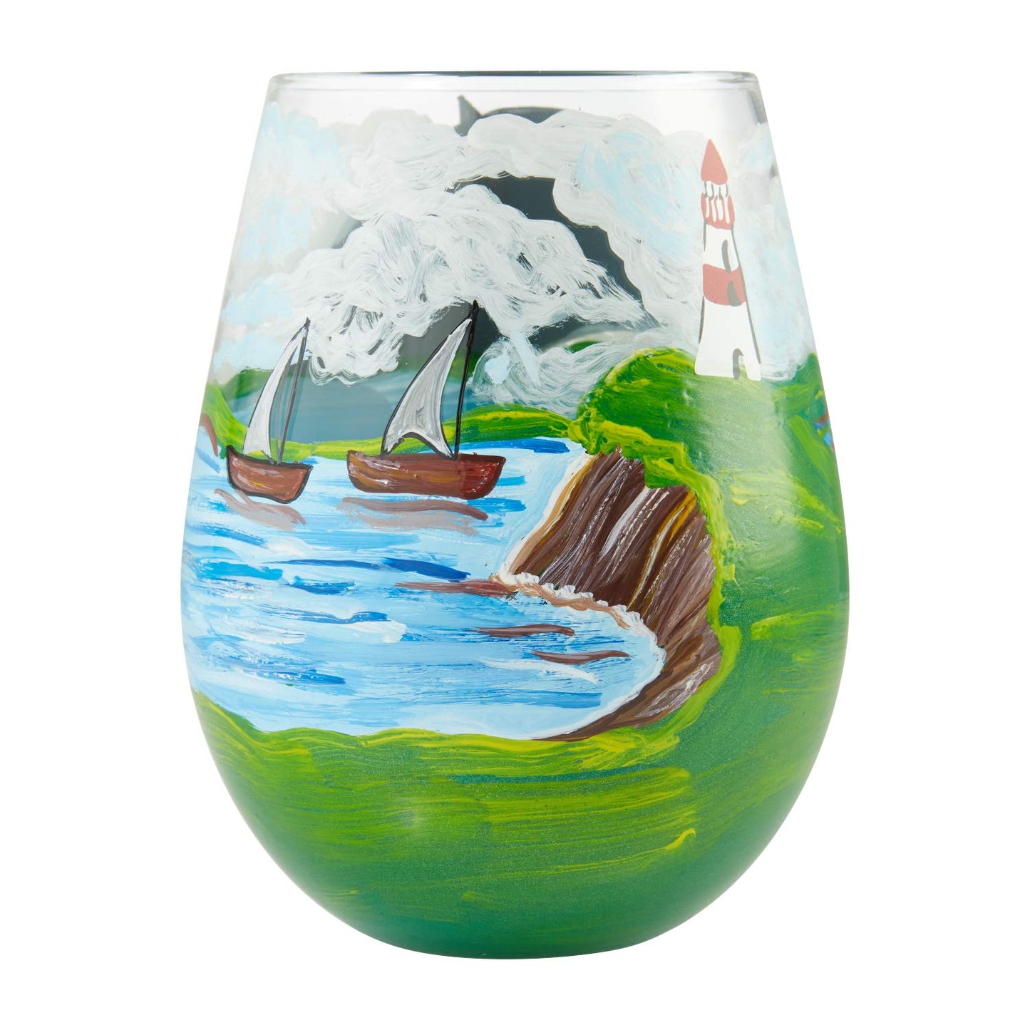 Enesco Designs by Lolita Adirondack Hand-Painted Artisan Stemless Wine Glass, 1 Count (Pack of 1), Multicolor