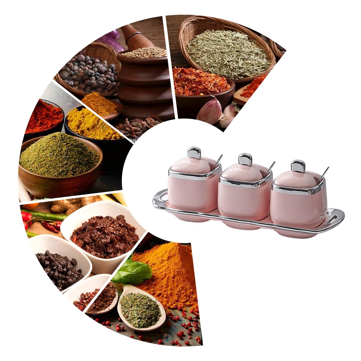 Ceramic Sugar Bowls Set Salt Containers Condiment Jar Porcelain Spice Pots Pepper Boxes with Lids and Spoon, Kitchen Seasoning Canister for Pepper, Sugar, Salt (Pink)