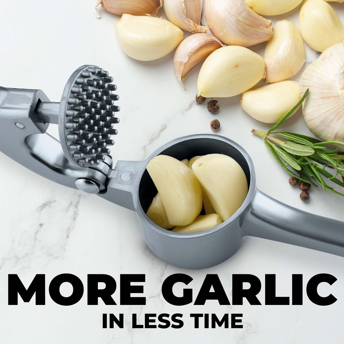 Zulay Kitchen Large Premium Garlic Press Set - Bigger Bowl for Bigger Garlic - Rust Proof & Dishwasher Safe Garlic Mincer Tool - Easy-Squeeze, Easy-Clean Silicone Garlic Peeler and Brush (Slate)