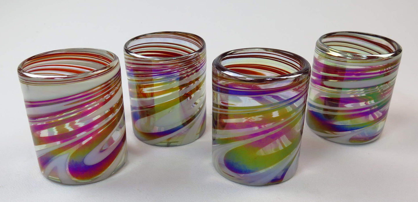 Hand Blown Glass Multicolor Swirl 12 Oz. (Set of 4)