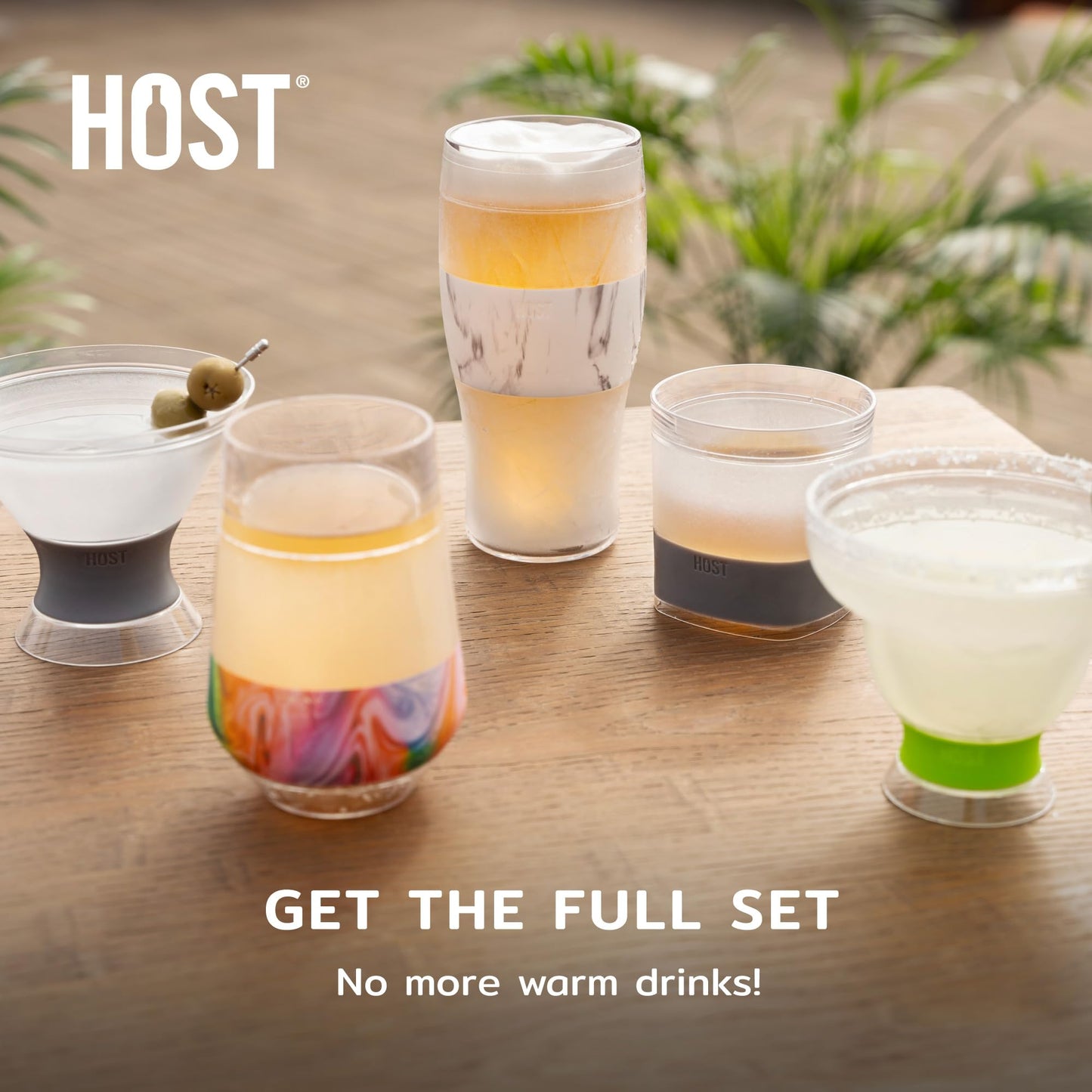 Host Champagne Freeze, Double-Walled Stemless Wine Glasses Freezer Cups with Active Cooling Gel and Insulated Silicone Grip, 9oz, Set of 4, Glitter