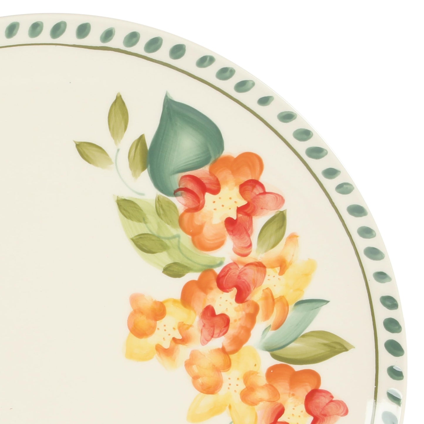 Bloomhouse Cassia Bud 16 Piece Double Bowl Hand Painted Stoneware Plates and Bowls Floral Dinnerware Set