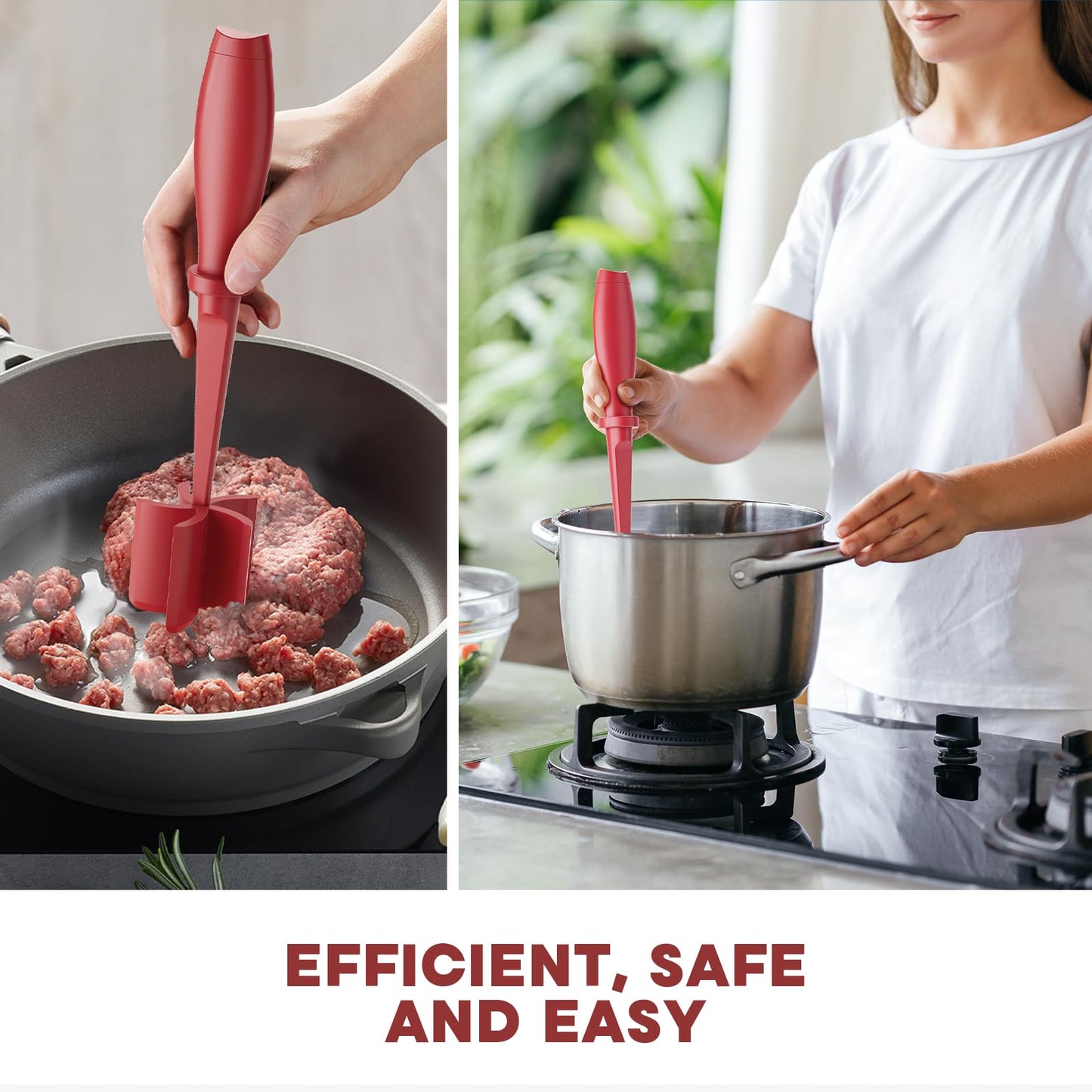 Meat Chopper, Hamburger Chopper, Premium Heat Resistant Masher and Smasher for Hamburger Meat, Ground Beef, Ground Turkey and More, Nylon Ground Beef Chopper Tool and Meat Fork, Mix Chopper-Red