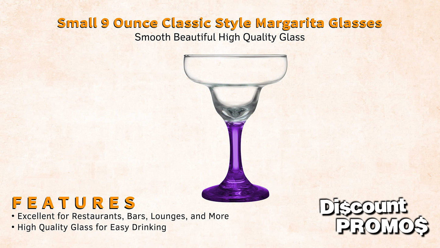 DISCOUNT PROMOS 10 Margarita Glasses Set, 9 oz. - Classic, Smooth, Barware, Glassware - Purple