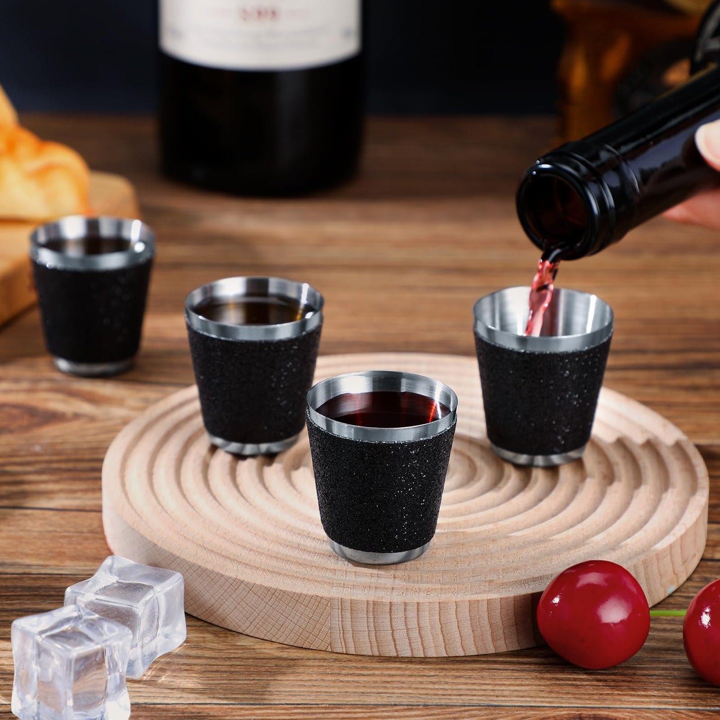 Qinyoung 50 Pcs 1 oz Stainless Steel Shot Glasses Bling Wine Glitter Metal Shot Glasses Bachelorette Wedding Valentine's Party Supplies for Espresso Whiskey Bar(Black)
